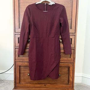 EUC 1. STATE Burgundy Wine Long Sleeve Faux Wrap Mini Dress, Size M